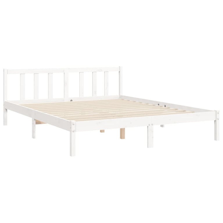 Bedframe met hoofdbord massief hout wit 5 FT King Size