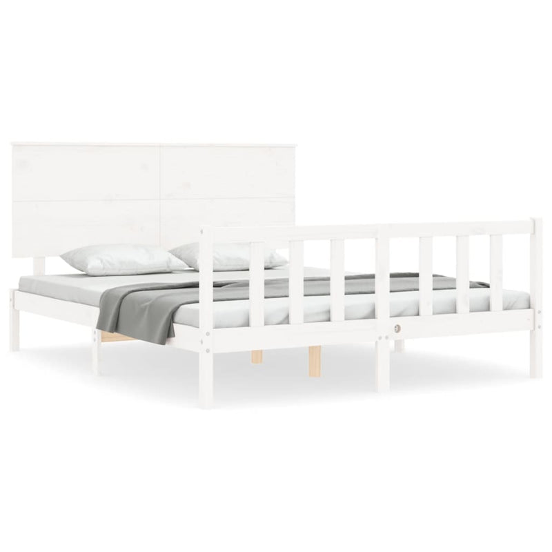 Bedframe met hoofdbord massief hout wit 160x200 cm
