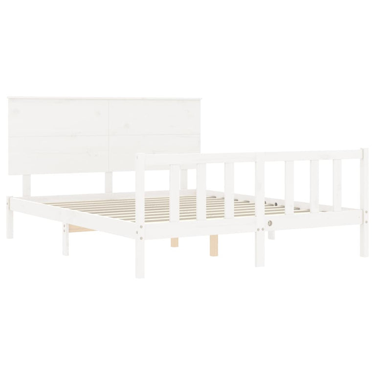 Bedframe met hoofdbord massief hout wit 160x200 cm