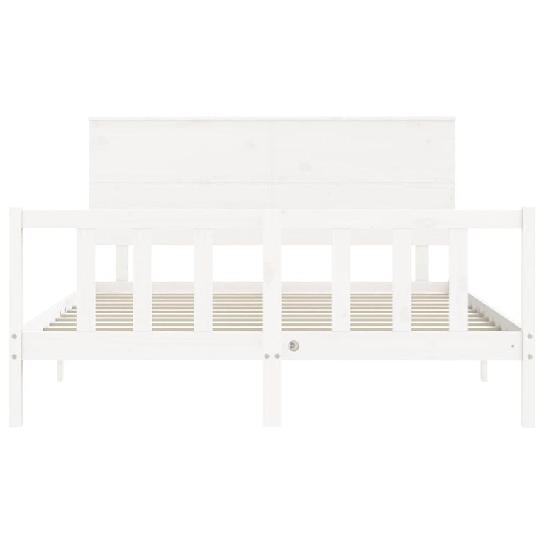 Bedframe met hoofdbord massief hout wit 160x200 cm