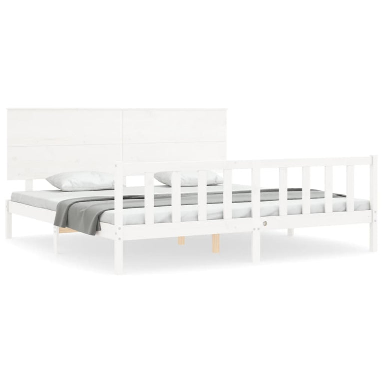 Bedframe met hoofdbord massief hout wit Super King Size
