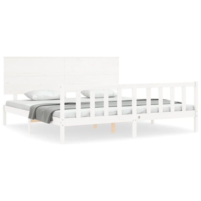 Bedframe met hoofdbord massief hout wit Super King Size