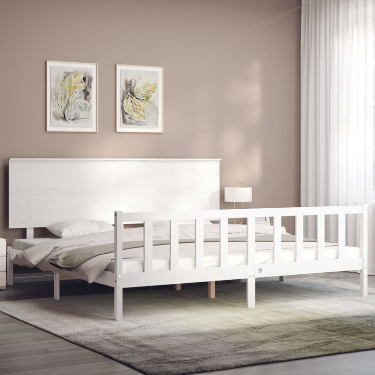 Bedframe met hoofdbord massief hout wit Super King Size