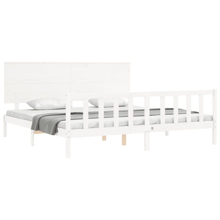 Bedframe met hoofdbord massief hout wit Super King Size