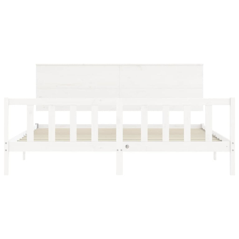 Bedframe met hoofdbord massief hout wit Super King Size