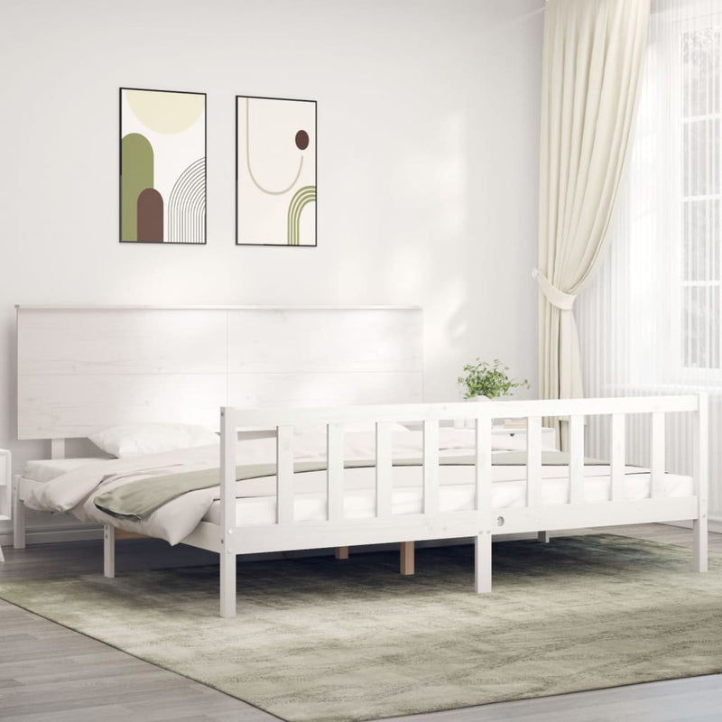 Bedframe met hoofdbord massief hout wit Super King Size