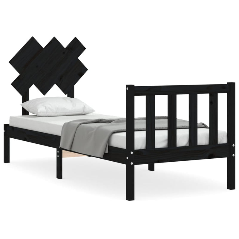 Bedframe met hoofdbord massief hout zwart 2FT6 Small Single