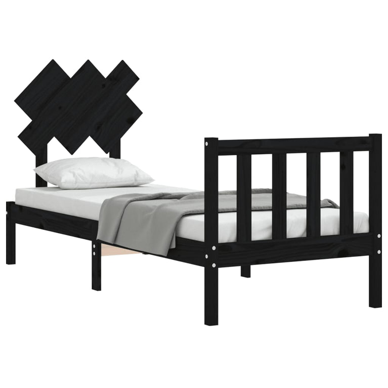 Bedframe met hoofdbord massief hout zwart 2FT6 Small Single