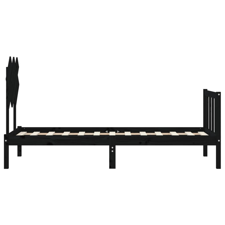 Bedframe met hoofdbord massief hout zwart 2FT6 Small Single
