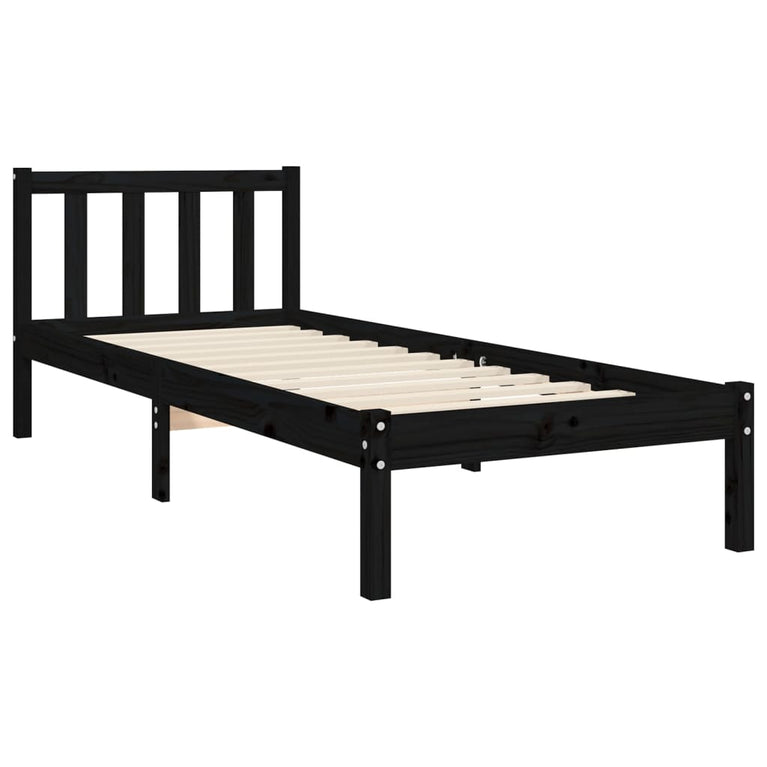 Bedframe met hoofdbord massief hout zwart 2FT6 Small Single