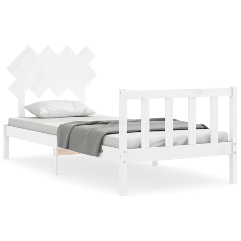 Bedframe met hoofdbord massief hout wit 3FT Single