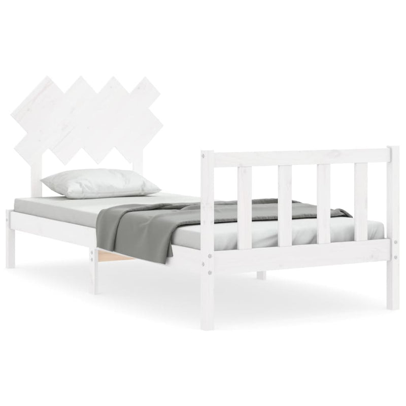 Bedframe met hoofdbord massief hout wit 3FT Single
