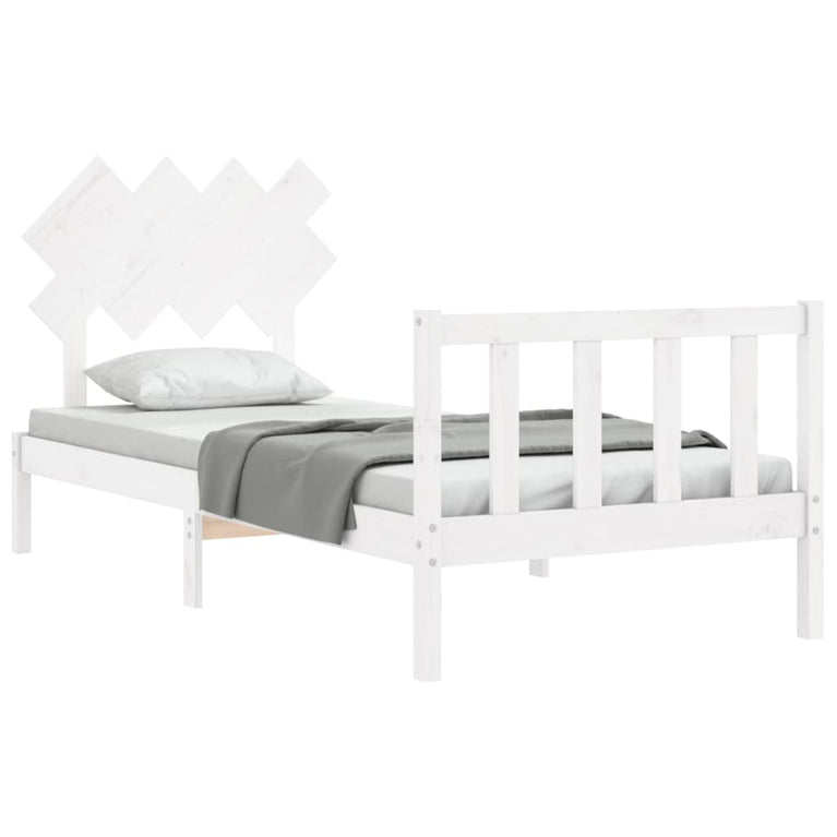 Bedframe met hoofdbord massief hout wit 3FT Single