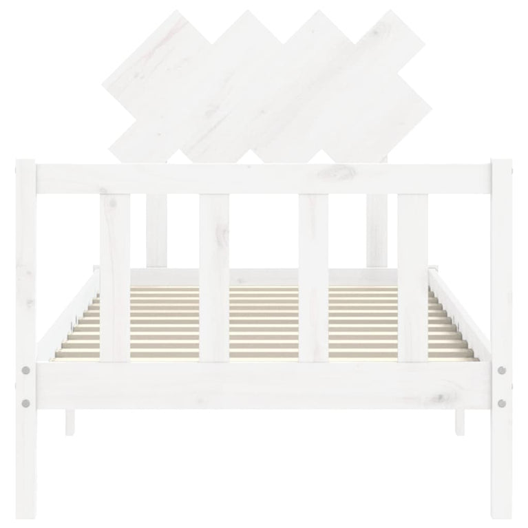 Bedframe met hoofdbord massief hout wit 3FT Single
