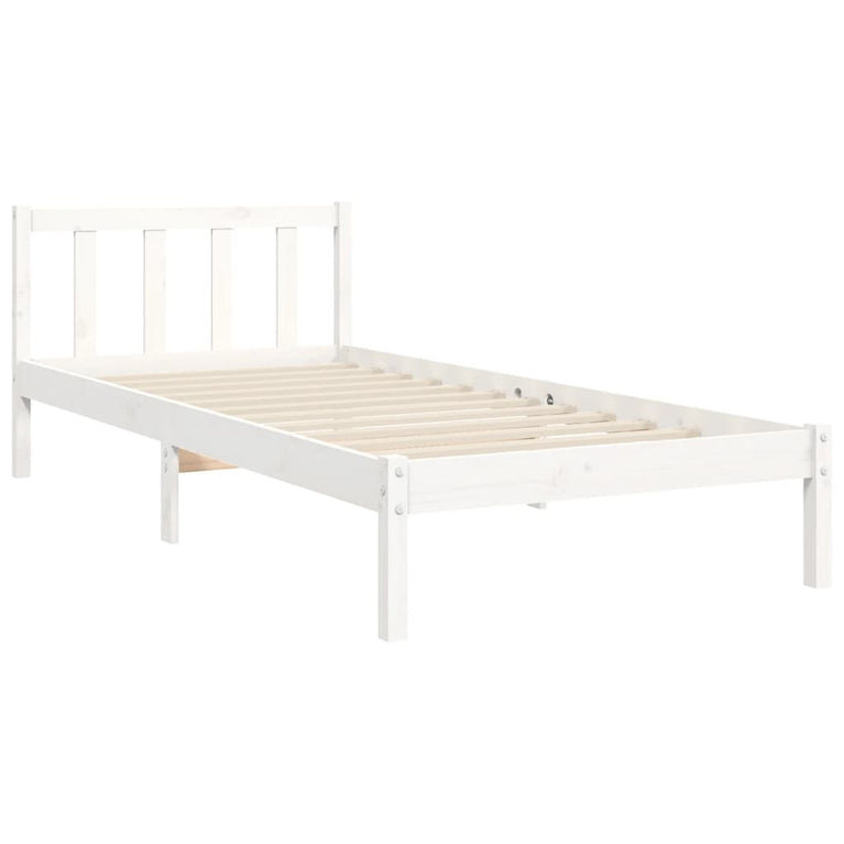 Bedframe met hoofdbord massief hout wit 3FT Single
