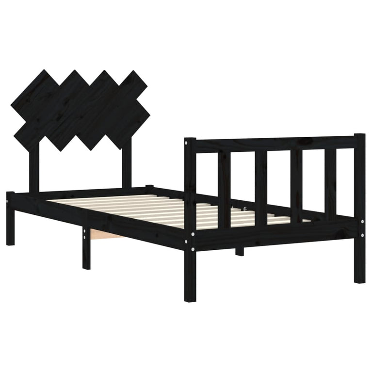 Bedframe met hoofdbord massief hout zwart 3FT Single