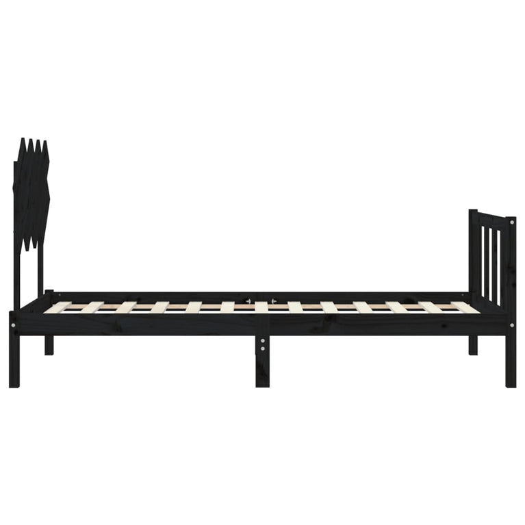 Bedframe met hoofdbord massief hout zwart 3FT Single