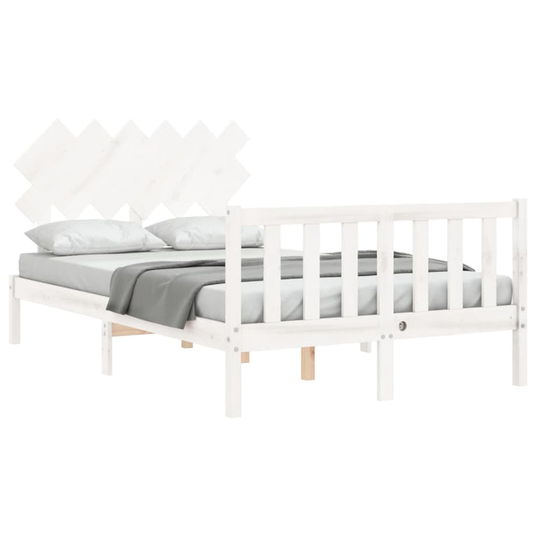 Bedframe met hoofdbord massief hout wit 4FT Small Double
