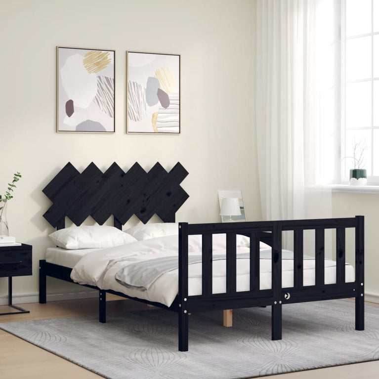 Bedframe met hoofdbord massief hout zwart 4FT Small Double