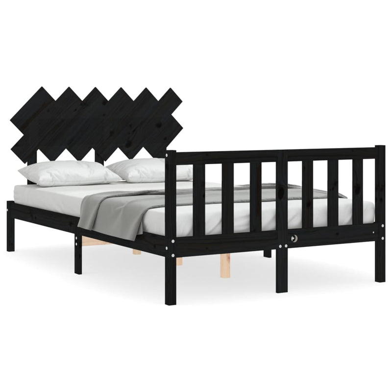 Bedframe met hoofdbord massief hout zwart 4FT6 Double