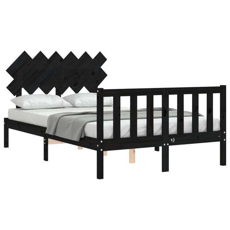 Bedframe met hoofdbord massief hout zwart 4FT6 Double