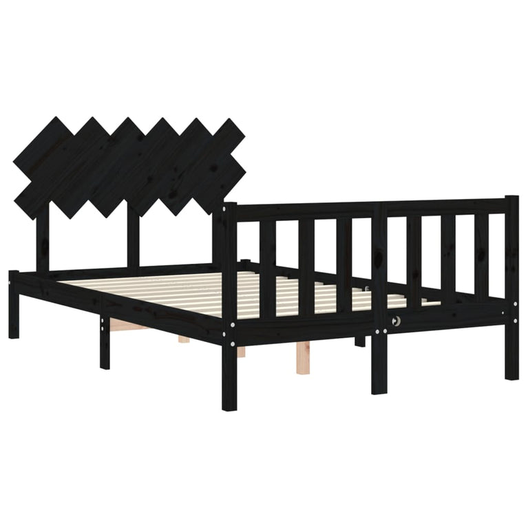Bedframe met hoofdbord massief hout zwart 4FT6 Double