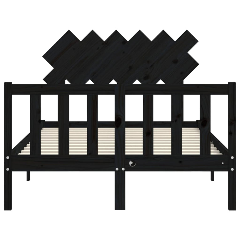 Bedframe met hoofdbord massief hout zwart 4FT6 Double