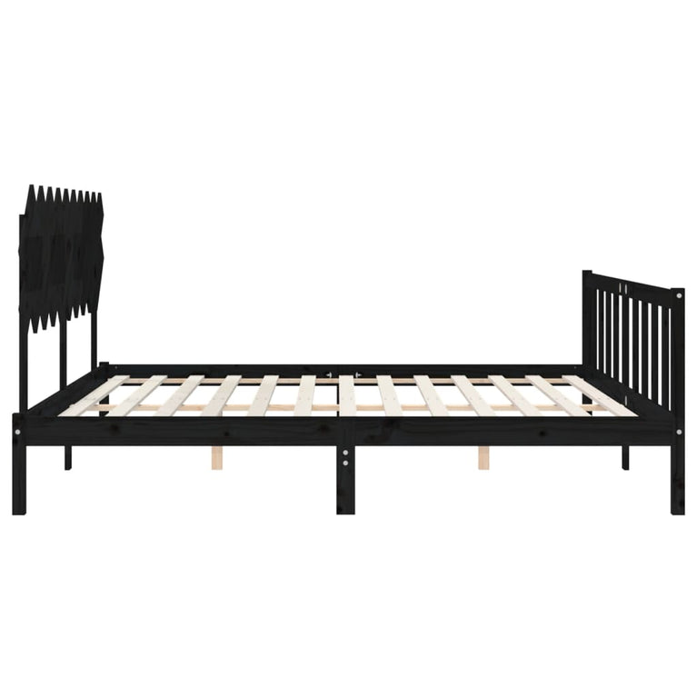 Bedframe met hoofdbord massief hout zwart 4FT6 Double