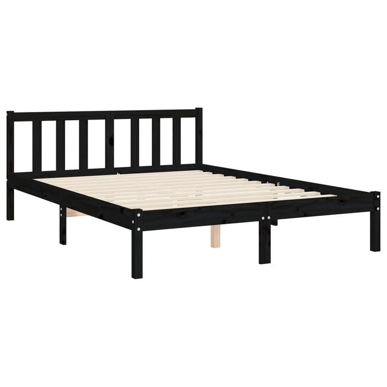 Bedframe met hoofdbord massief hout zwart 4FT6 Double