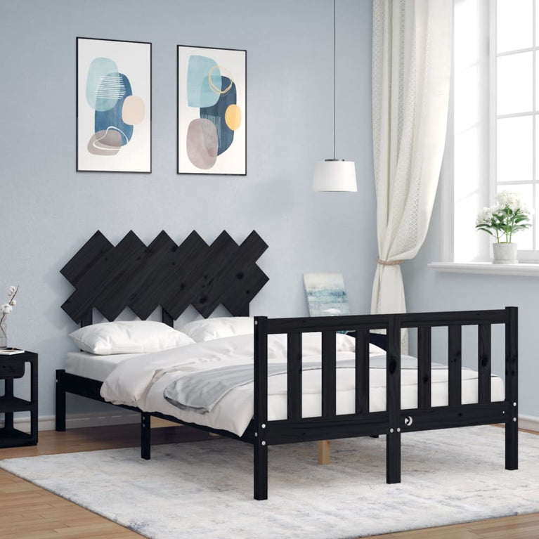 Bedframe met hoofdbord massief hout zwart 4FT6 Double