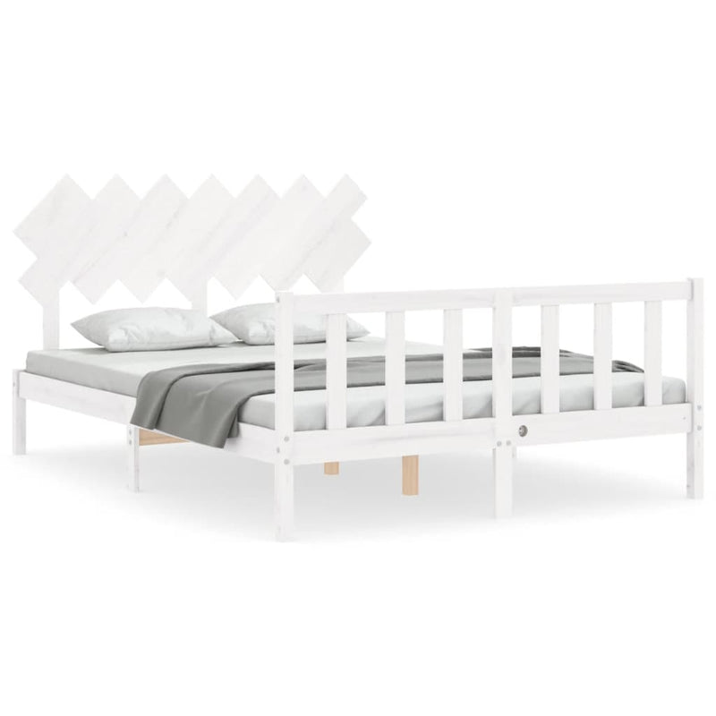 Bedframe met hoofdbord massief hout wit 140x190 cm