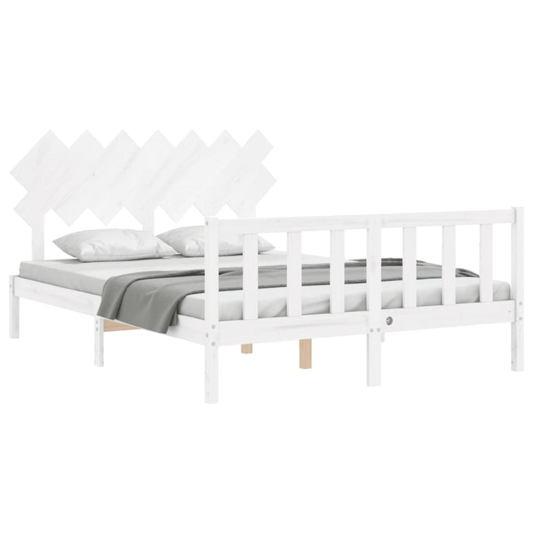 Bedframe met hoofdbord massief hout wit 140x190 cm