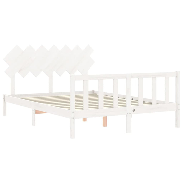 Bedframe met hoofdbord massief hout wit 140x190 cm
