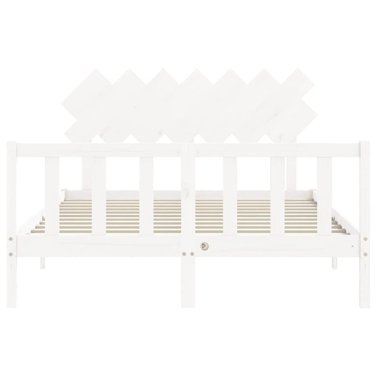 Bedframe met hoofdbord massief hout wit 140x190 cm