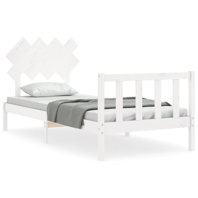 Bedframe met hoofdbord massief hout wit 90x200 cm