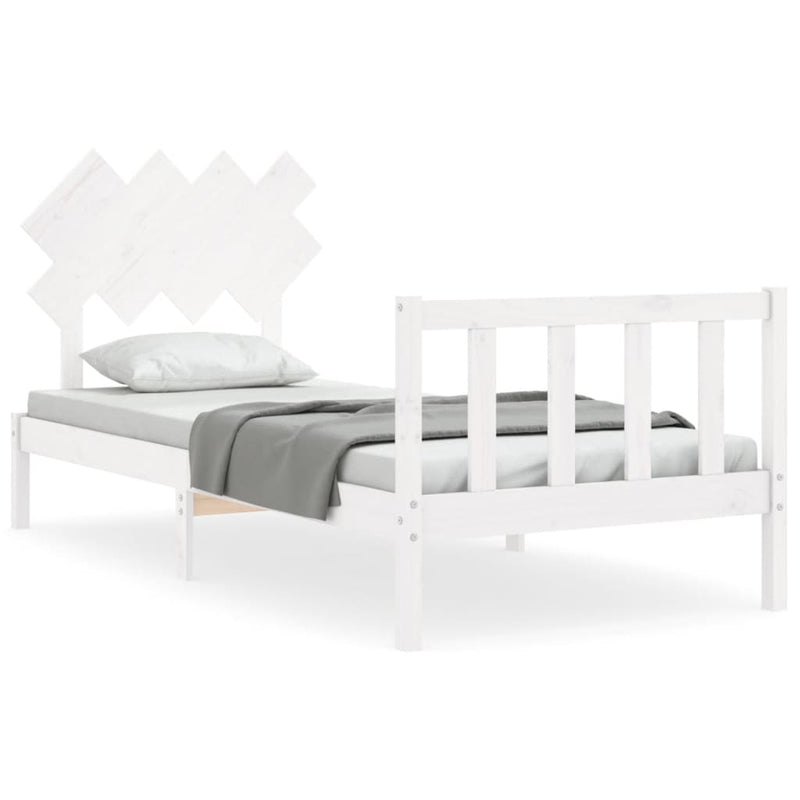 Bedframe met hoofdbord massief hout wit 90x200 cm