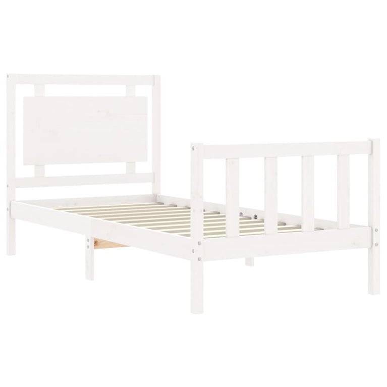 Bedframe met hoofdbord massief hout wit 90x200 cm