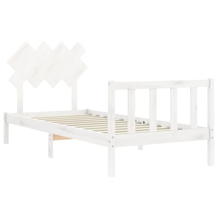 Bedframe met hoofdbord massief hout wit 90x200 cm