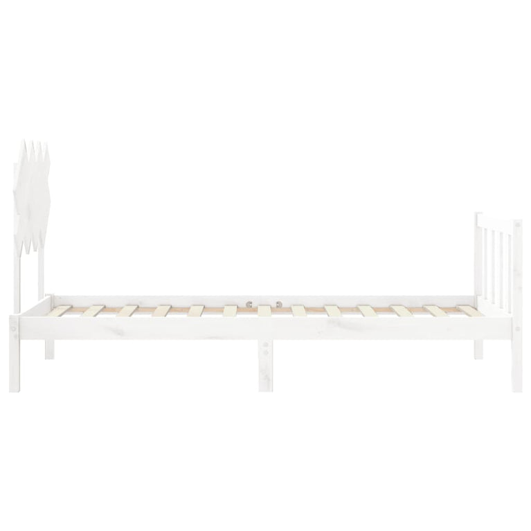 Bedframe met hoofdbord massief hout wit 90x200 cm