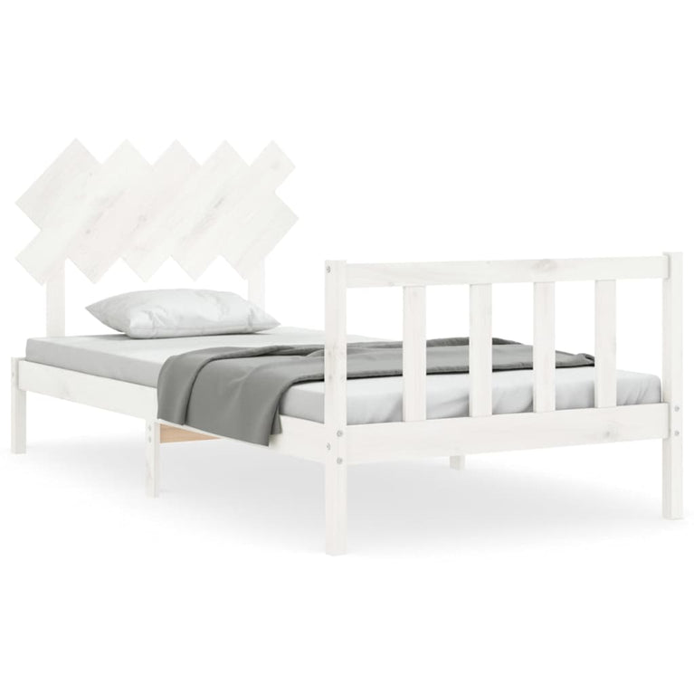Bedframe met hoofdbord massief hout wit 100x200 cm