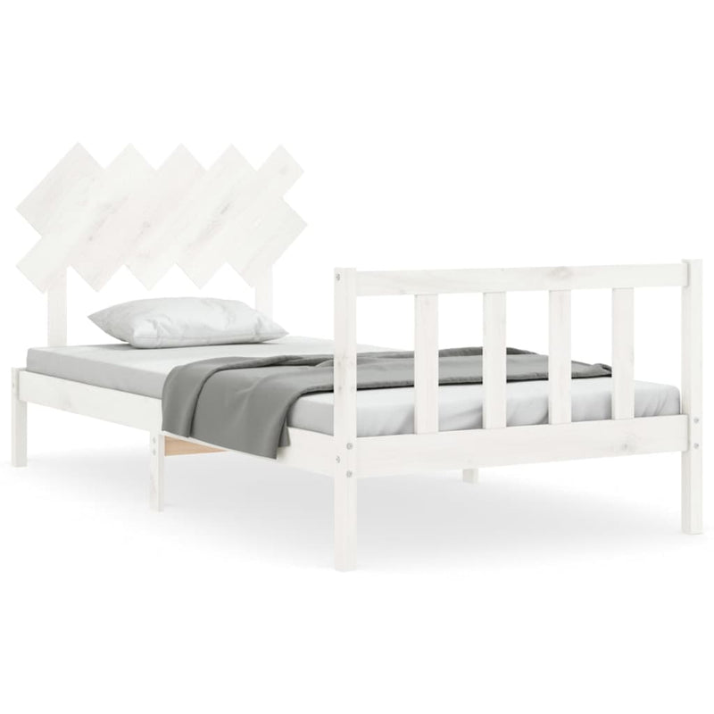 Bedframe met hoofdbord massief hout wit 100x200 cm