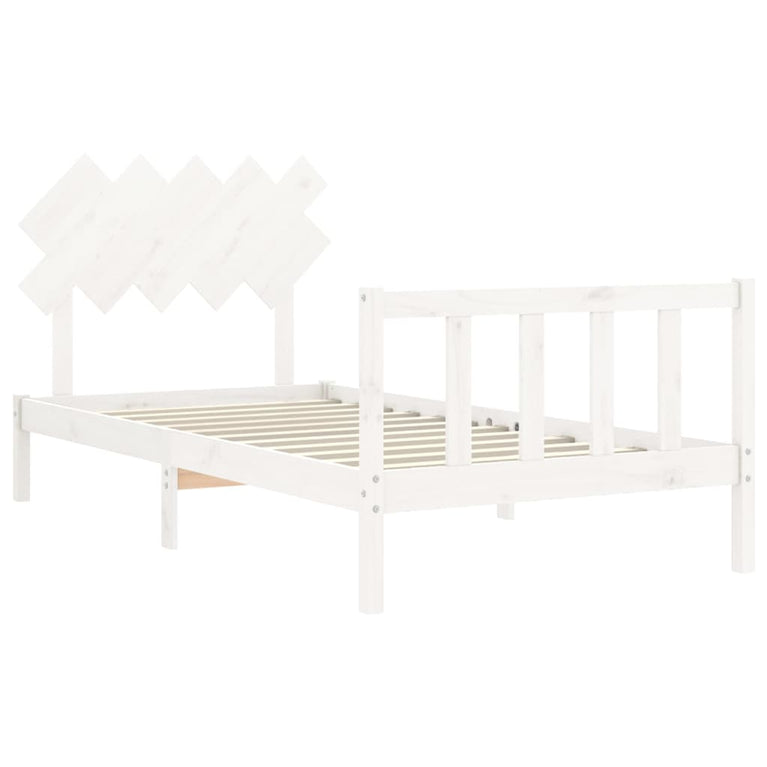 Bedframe met hoofdbord massief hout wit 100x200 cm