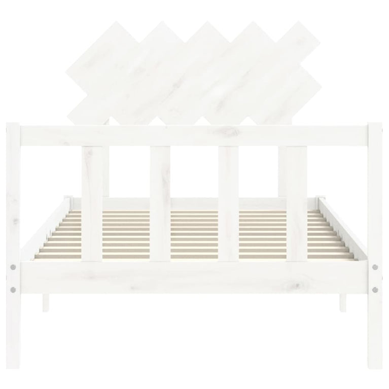 Bedframe met hoofdbord massief hout wit 100x200 cm