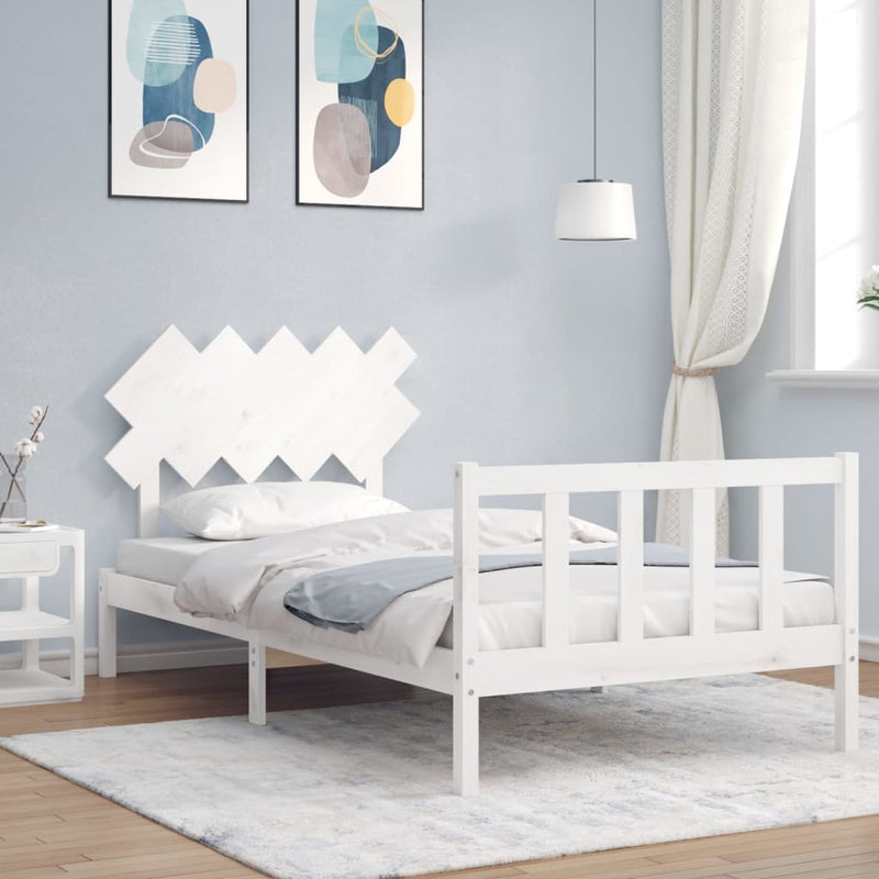 Bedframe met hoofdbord massief hout wit 100x200 cm