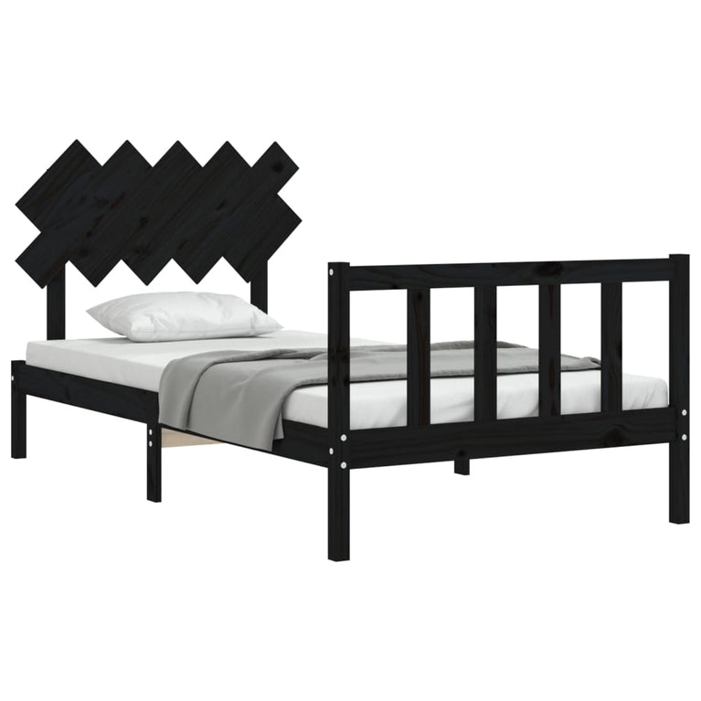 Bedframe met hoofdbord massief hout zwart 100x200 cm