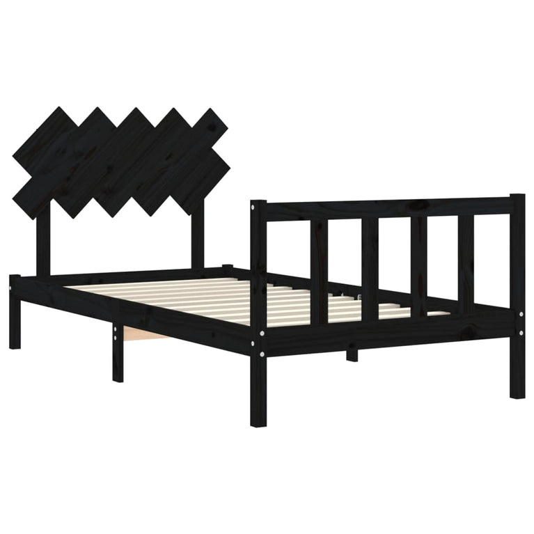 Bedframe met hoofdbord massief hout zwart 100x200 cm