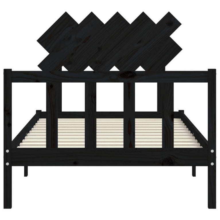 Bedframe met hoofdbord massief hout zwart 100x200 cm