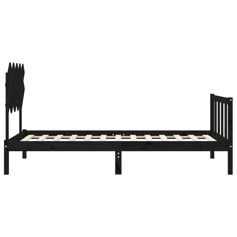 Bedframe met hoofdbord massief hout zwart 100x200 cm