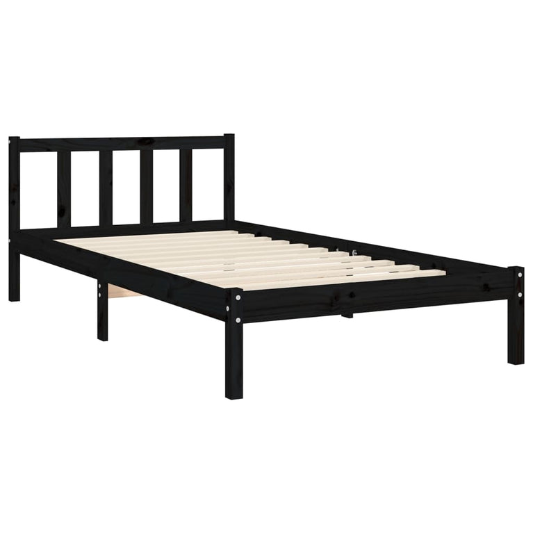 Bedframe met hoofdbord massief hout zwart 100x200 cm