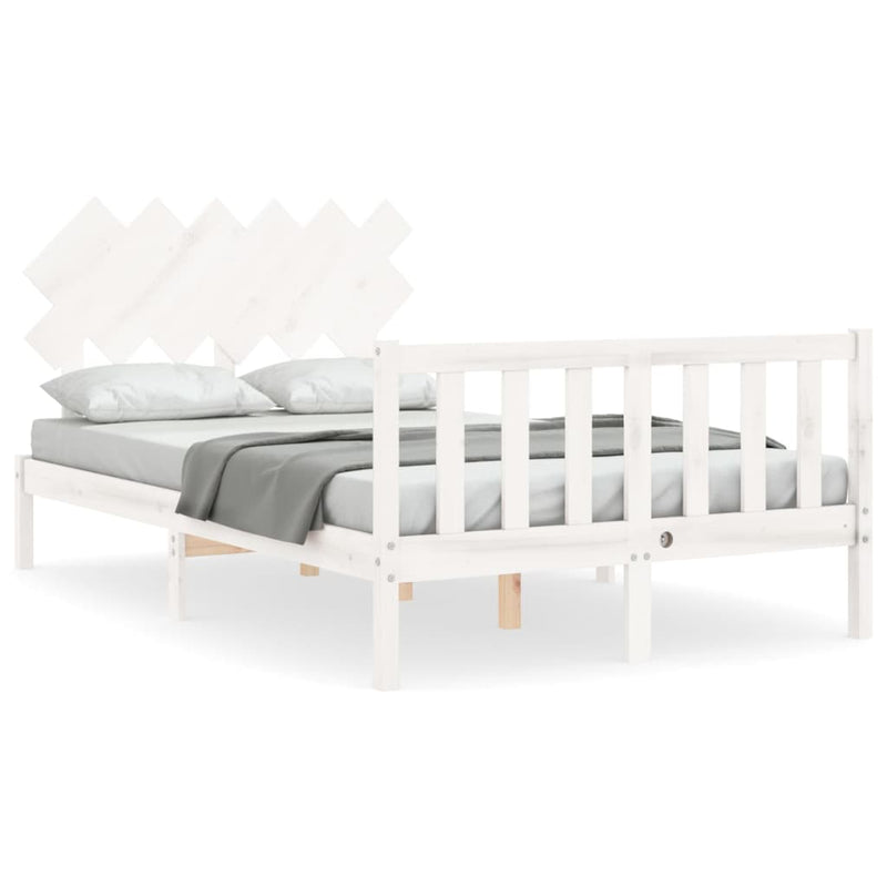 Bedframe met hoofdbord massief hout wit 120x200 cm